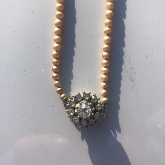 Vintage Pearl Beads and Rhinestone Pendant Necklace 17” - Picture 3 of 9